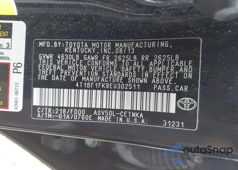 2014 Toyota Camry Le from USA, damaged, VIN 4T1BF1FK8EU302511